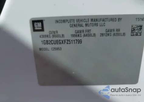 2015 Chevrolet Silverado 2500Hd Wt из США, поврежденный, VIN 1GB2CUEGXFZ511799